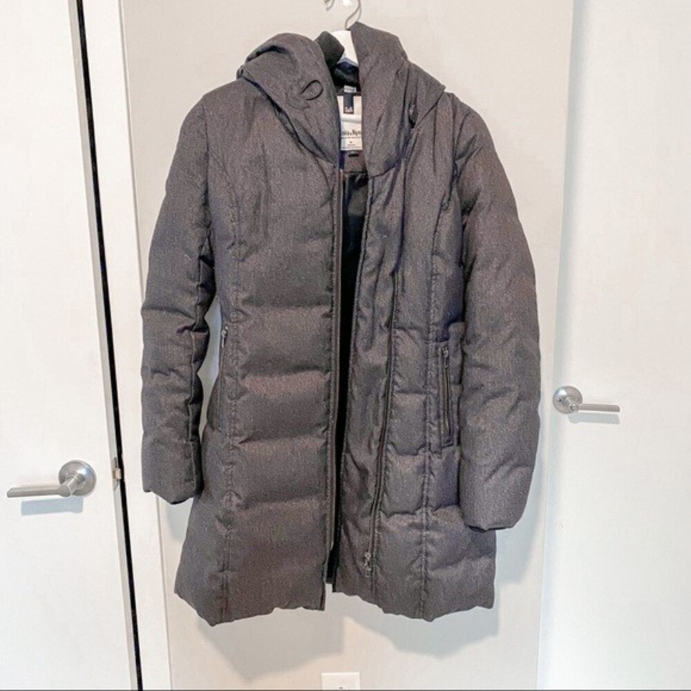 Soia and Kyo Puffer Coat Charcoal Dark Gray Long Line Down Small Women's Warm